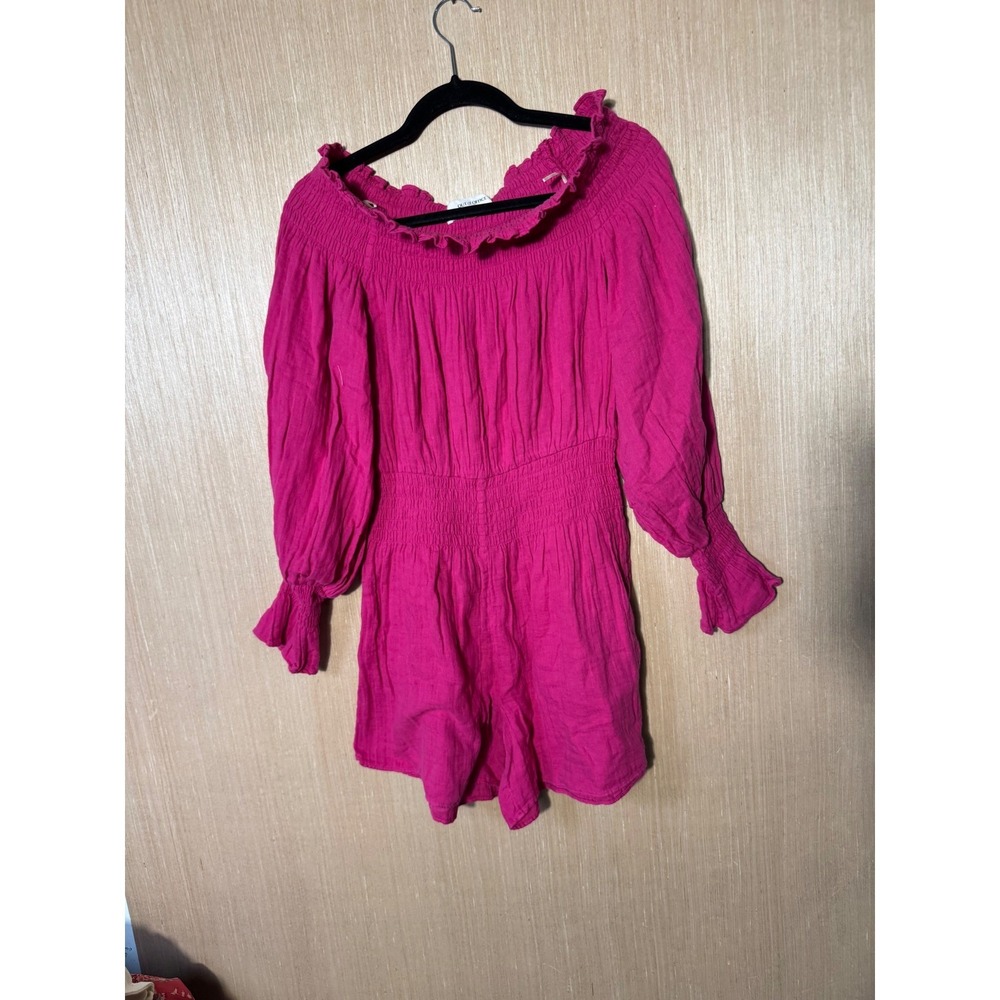 Trina‎ Turk Barbie Resort Out of Office Pink Off Shoulder Smocked Romper Women's